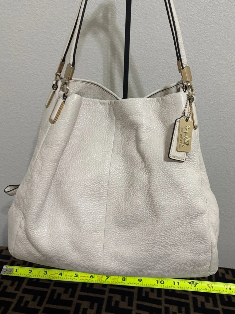 Coach White Pebbled Leather Shoulder Hobo with Gold Hardware